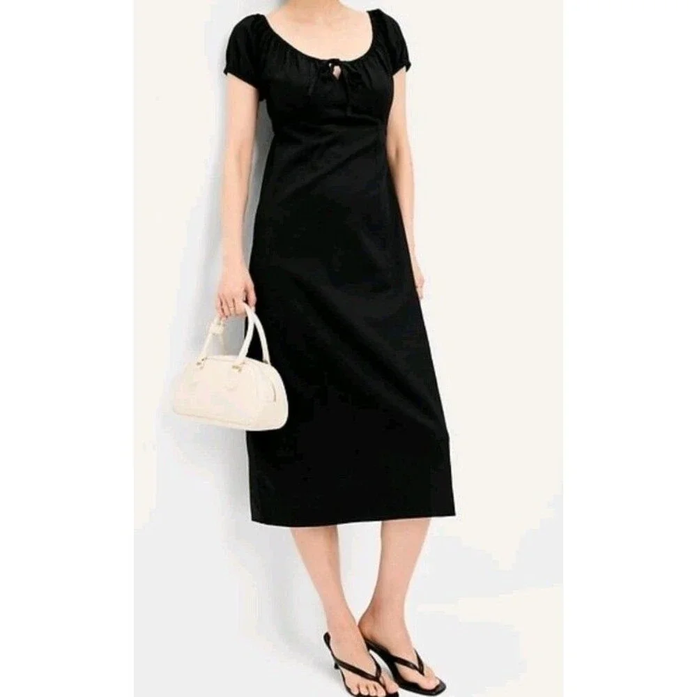 NWT Women's Old Navy Short Sleeve Scoop Neck Midi Dress Size S Black